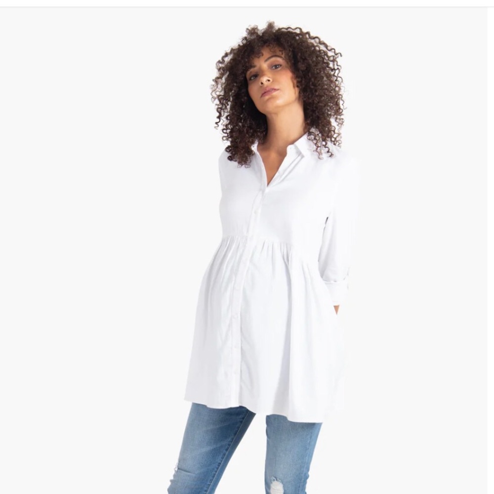 Ingrid & Isabel PEPLUM BUTTON DOWN SHIRT size Small White